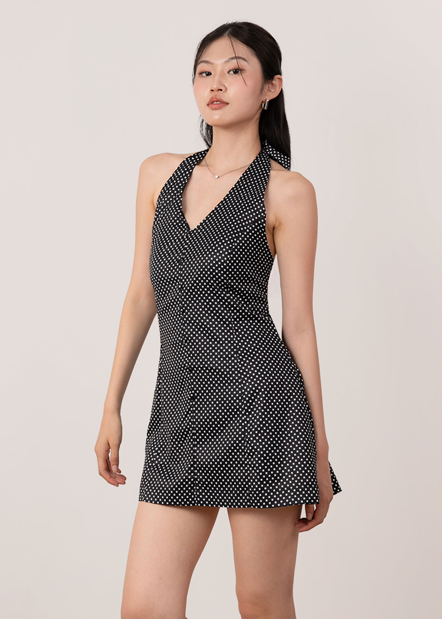 Dottie Polkadots Skater Dress in Black x White