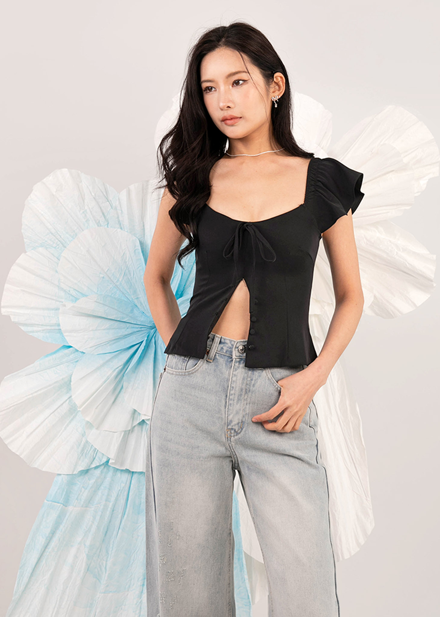 Heartstrings Flutter Top V2 in Black