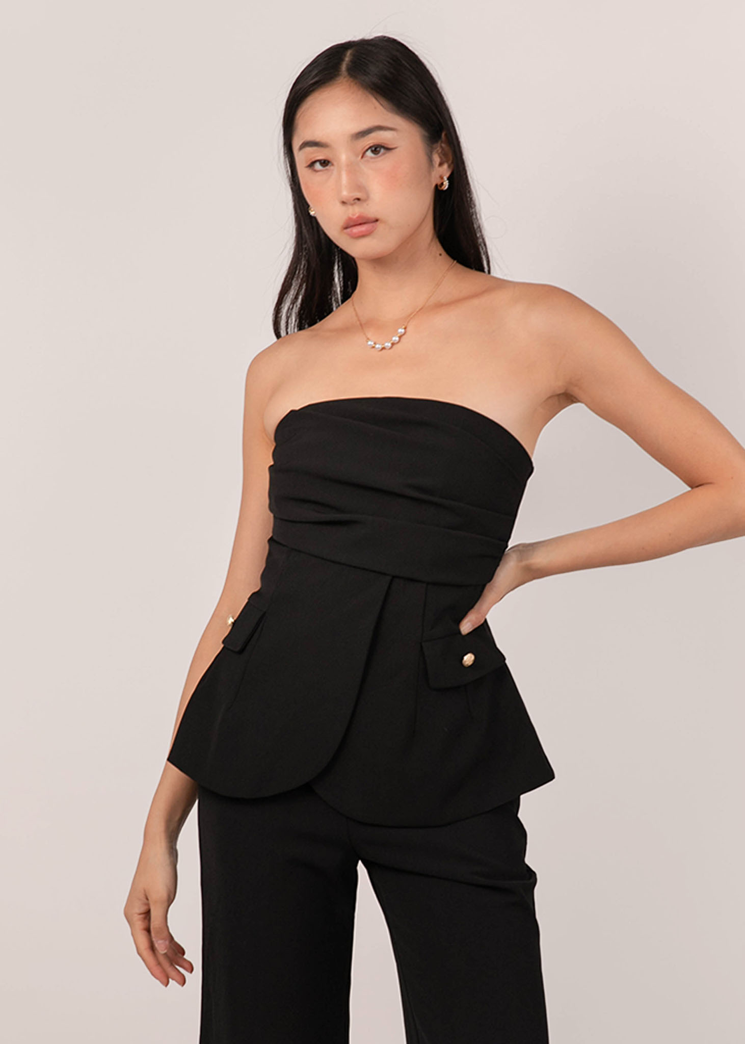 Radiant Ruched 2 Way Top in Black