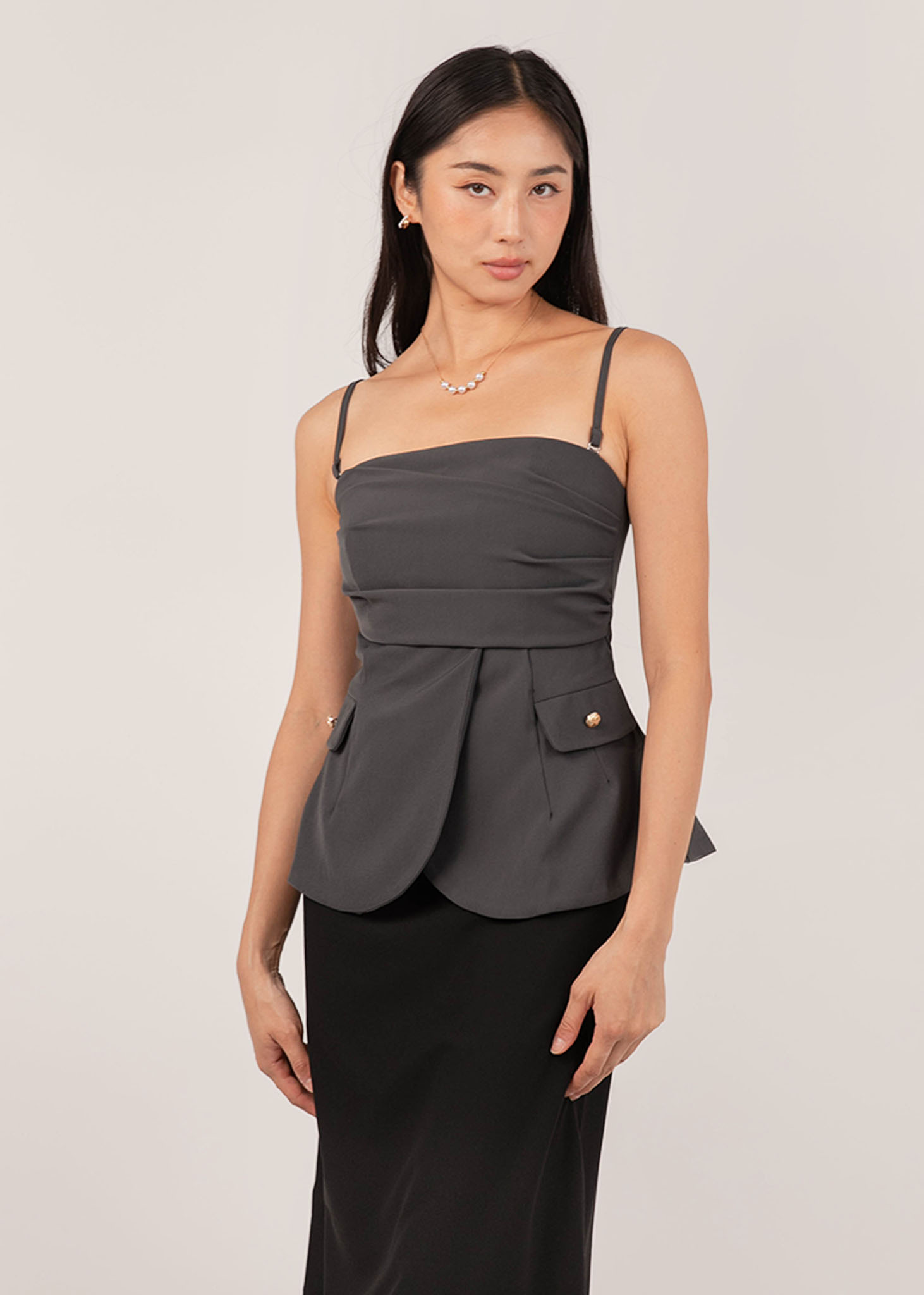 Radiant Ruched 2 Way Top in Gun Grey