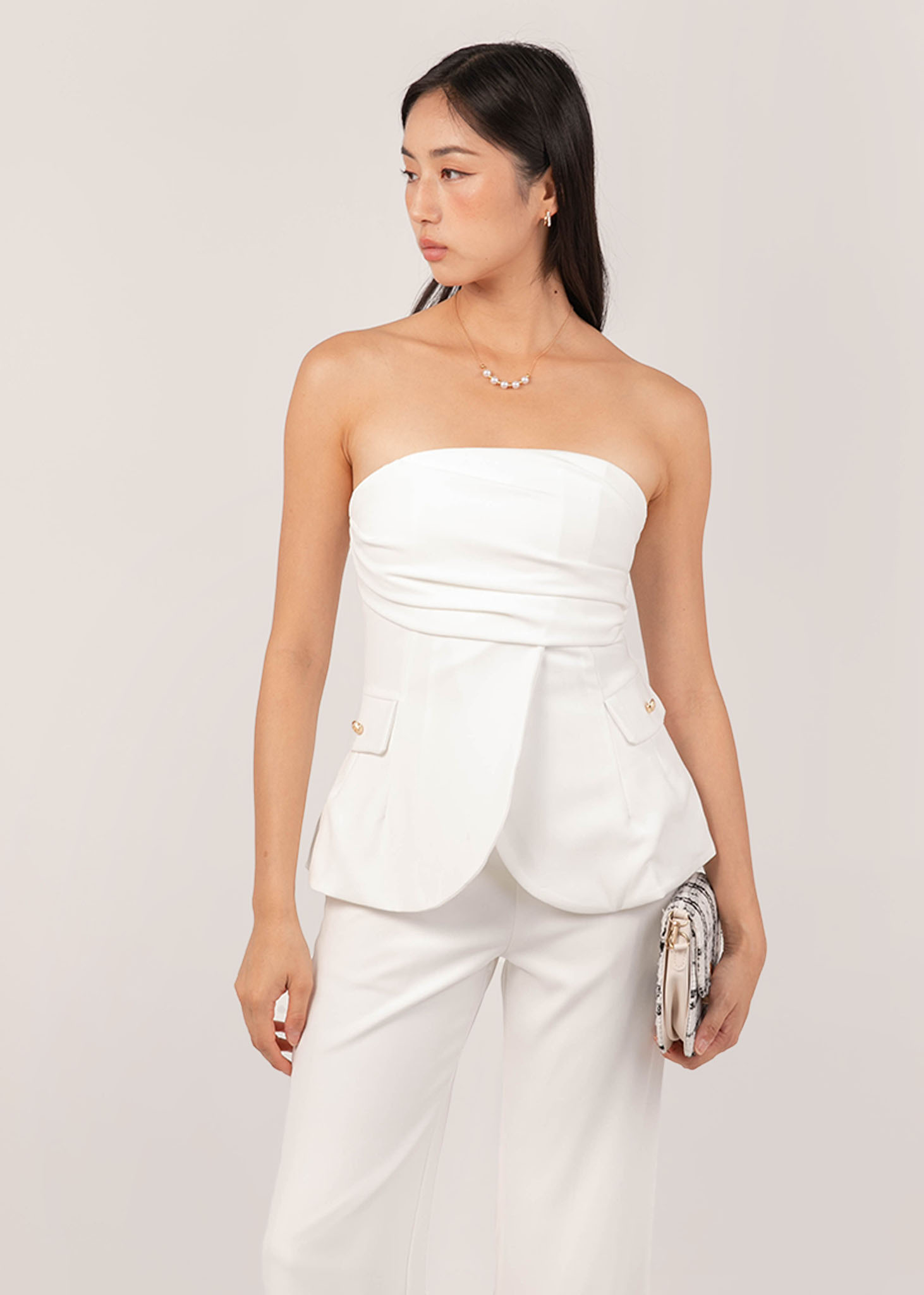 Radiant Ruched 2 Way Top in White