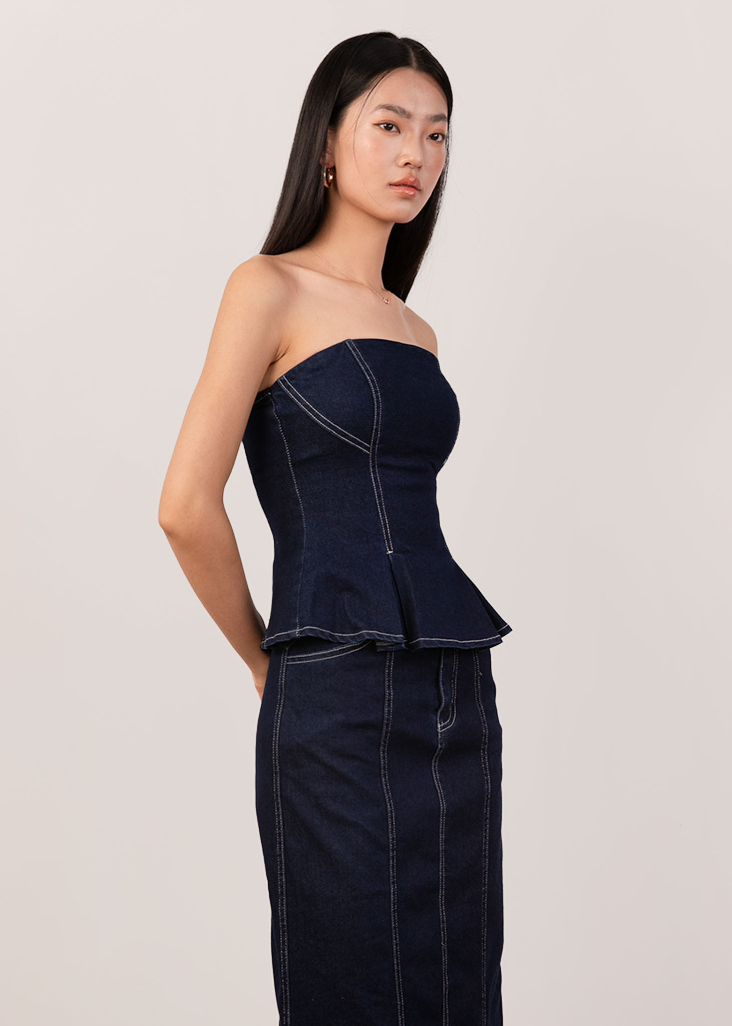 Stonewash Denim Peplum Top
