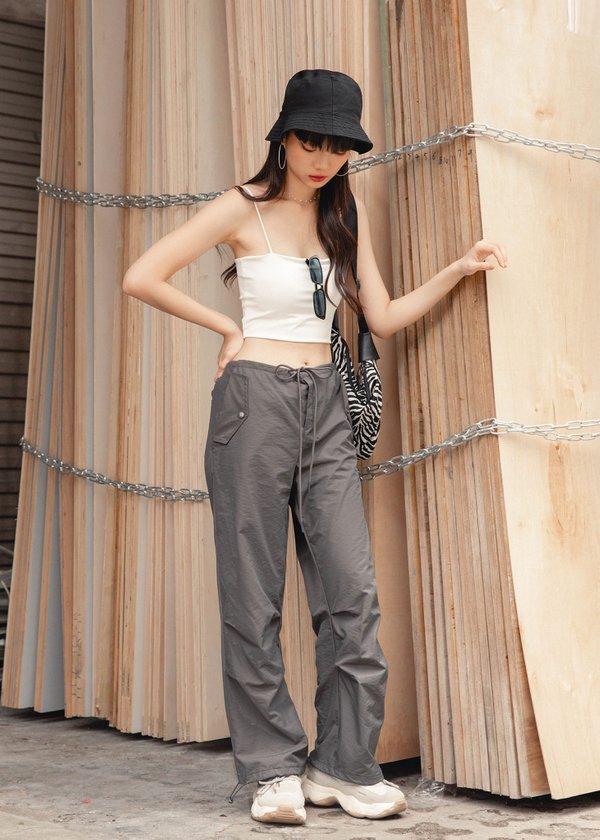 To the Streets Parachute Pants in Gun Metal 