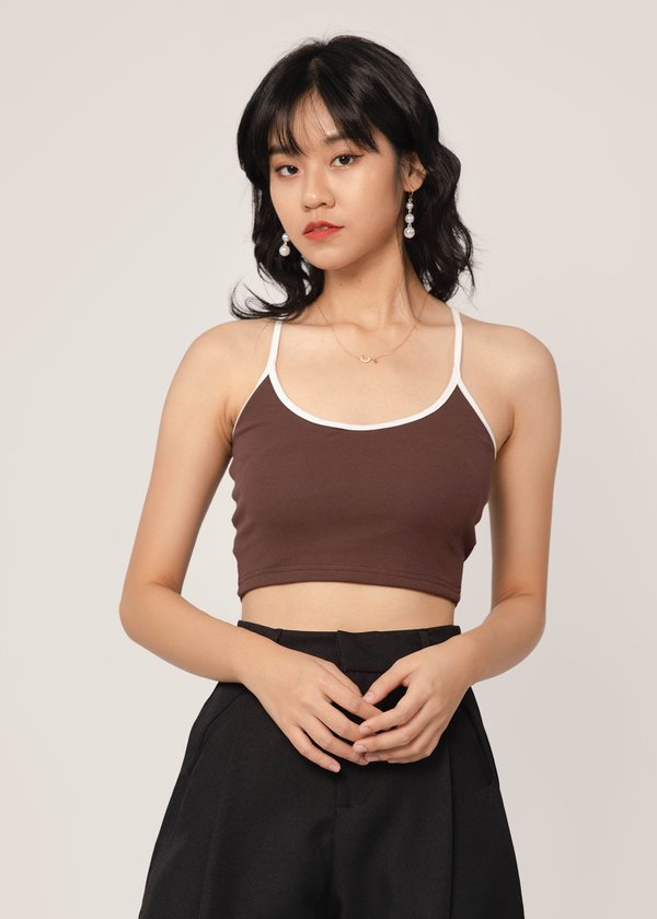 Likes For You Cross Back Padded Top in Chocolate Brown