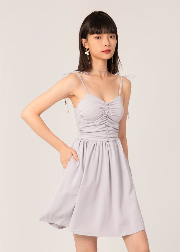 GIA Ruched Mini Tie String Dress in Soft Lilac