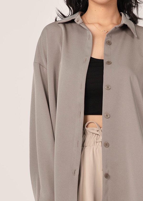 Be Obsessed Oversized Shirt in Smokey Taupe