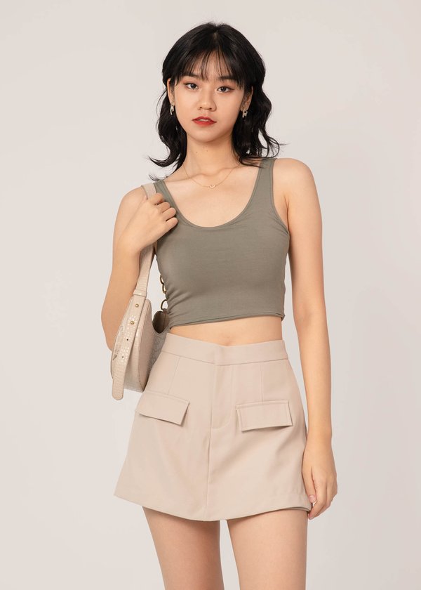 Comfiest Days Scoop Padded Top In Olive Sage
