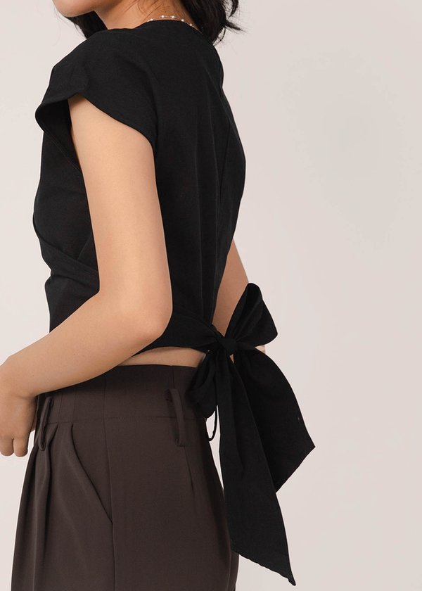 Minimalist Wrap Kimono Top in Black