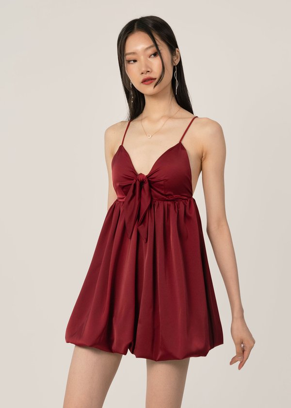 Love Language Bubble Dress V2 in Wine Red