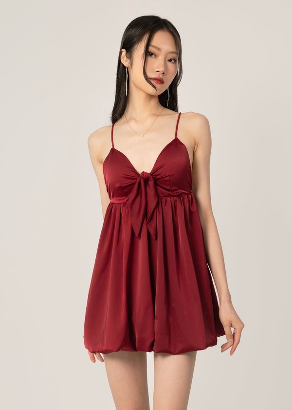 Love Language Bubble Dress V2 in Wine Red