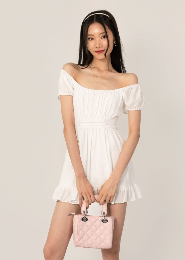 Calendar Girl Ruched Dress in White