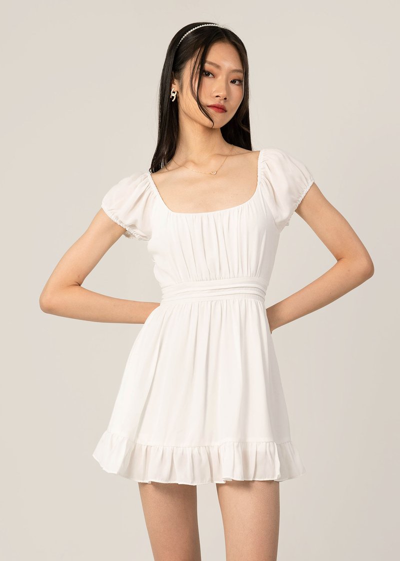 White Mini Dress - Ruffled Dress - Short Sleeve Skater Dress - Lulus