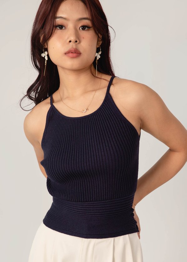 Total Vibe Knit Halter Top in Navy