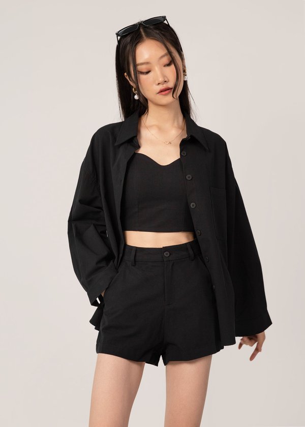 Her Vibes Linen Outerwear in Black