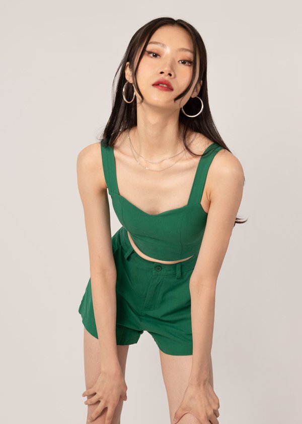 Her Vibes Linen Sweetheart Padded Top in Kelly Green