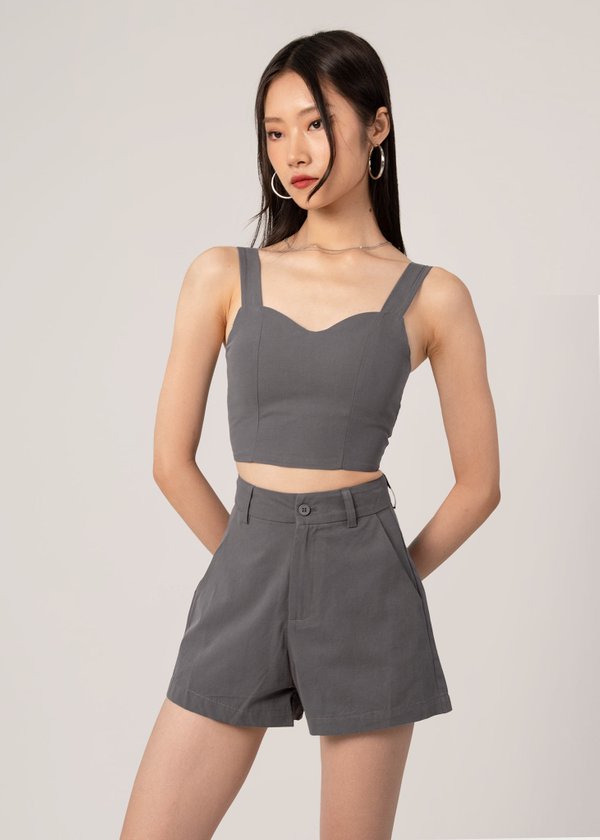 Her Vibes Linen Shorts in Stone Grey