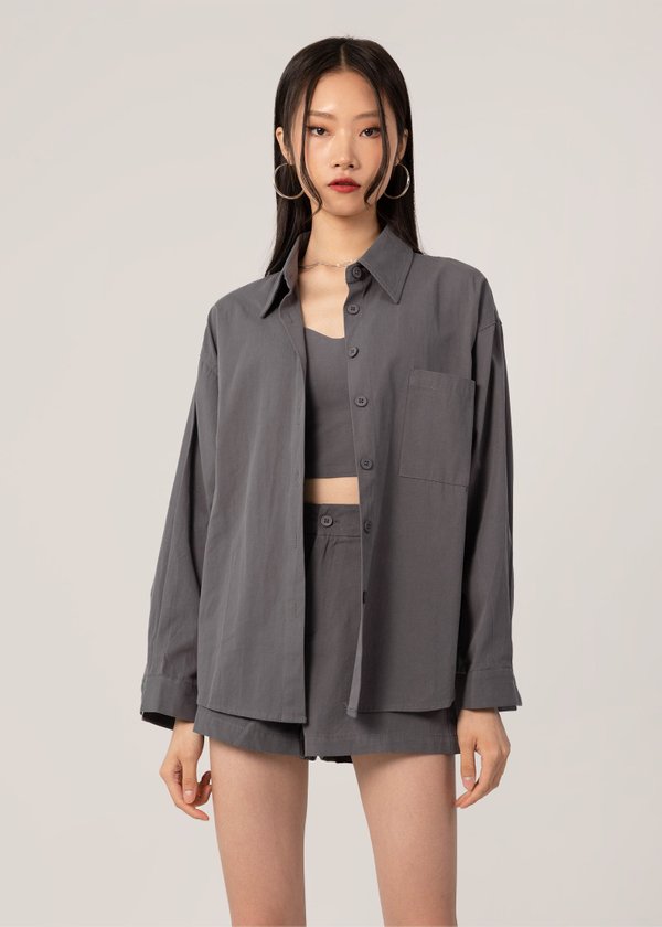 Her Vibes Linen Outerwear in Stone Grey
