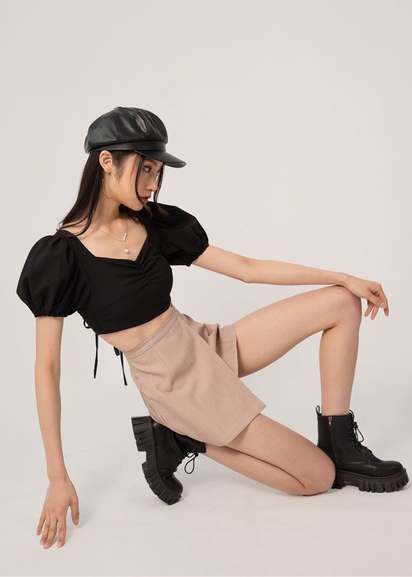 Blow Me Away Pleated Skorts in Dusty Taupe