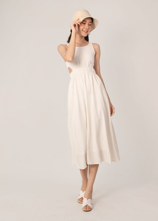 Your Highness Linen Cut Out Midi Dress in White