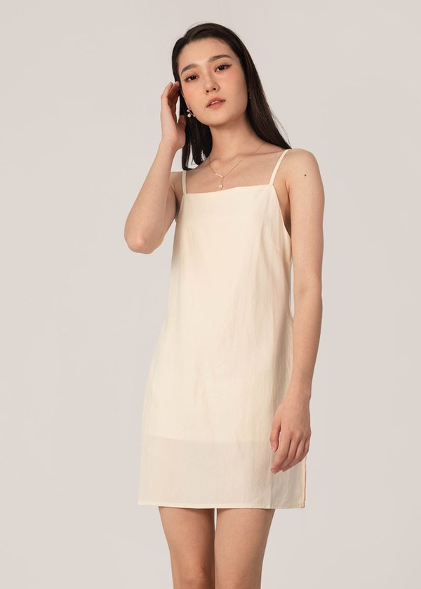 Simple Happiness Linen Slit Dress in Cream