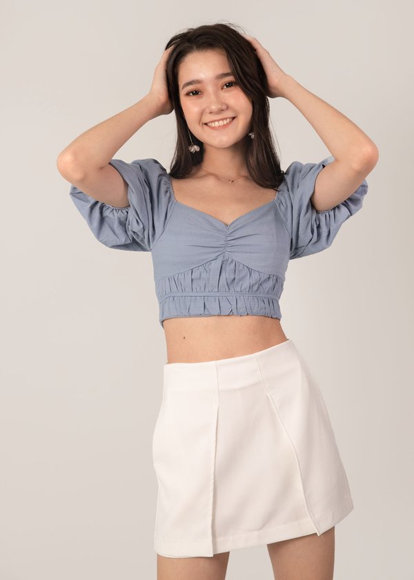Heart Locked Ruched Puffy Top in Disney Blue