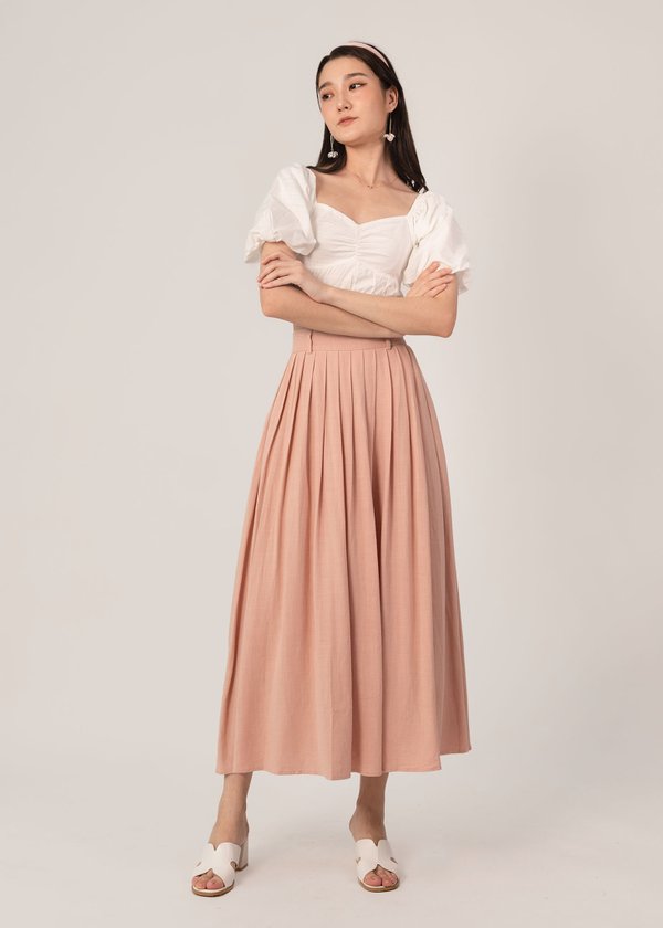 Lia Pleated Maxi Skirt in Dusty Pink