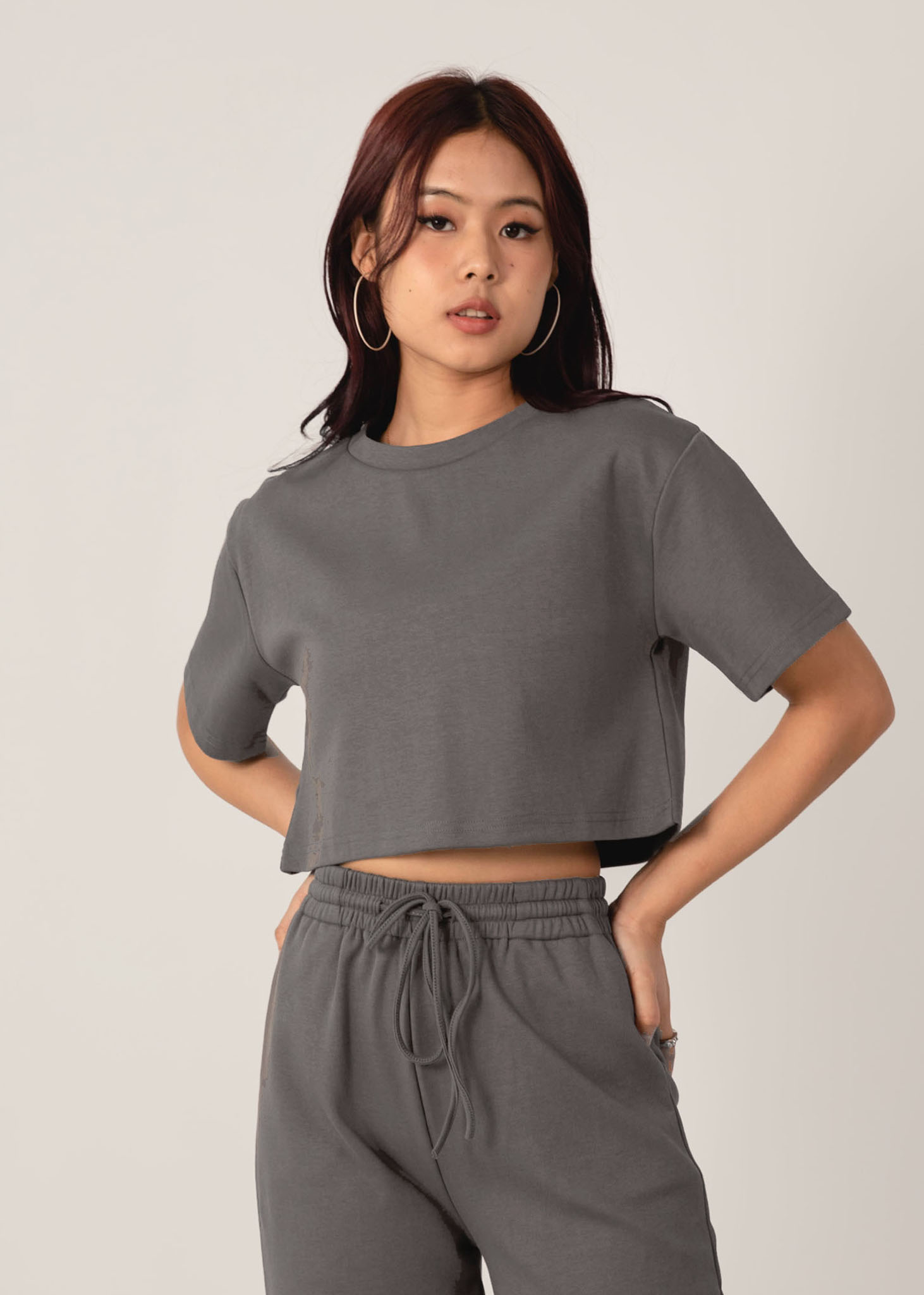 Relaxed Fit Boxy Top in Stone Grey | 6STYLE