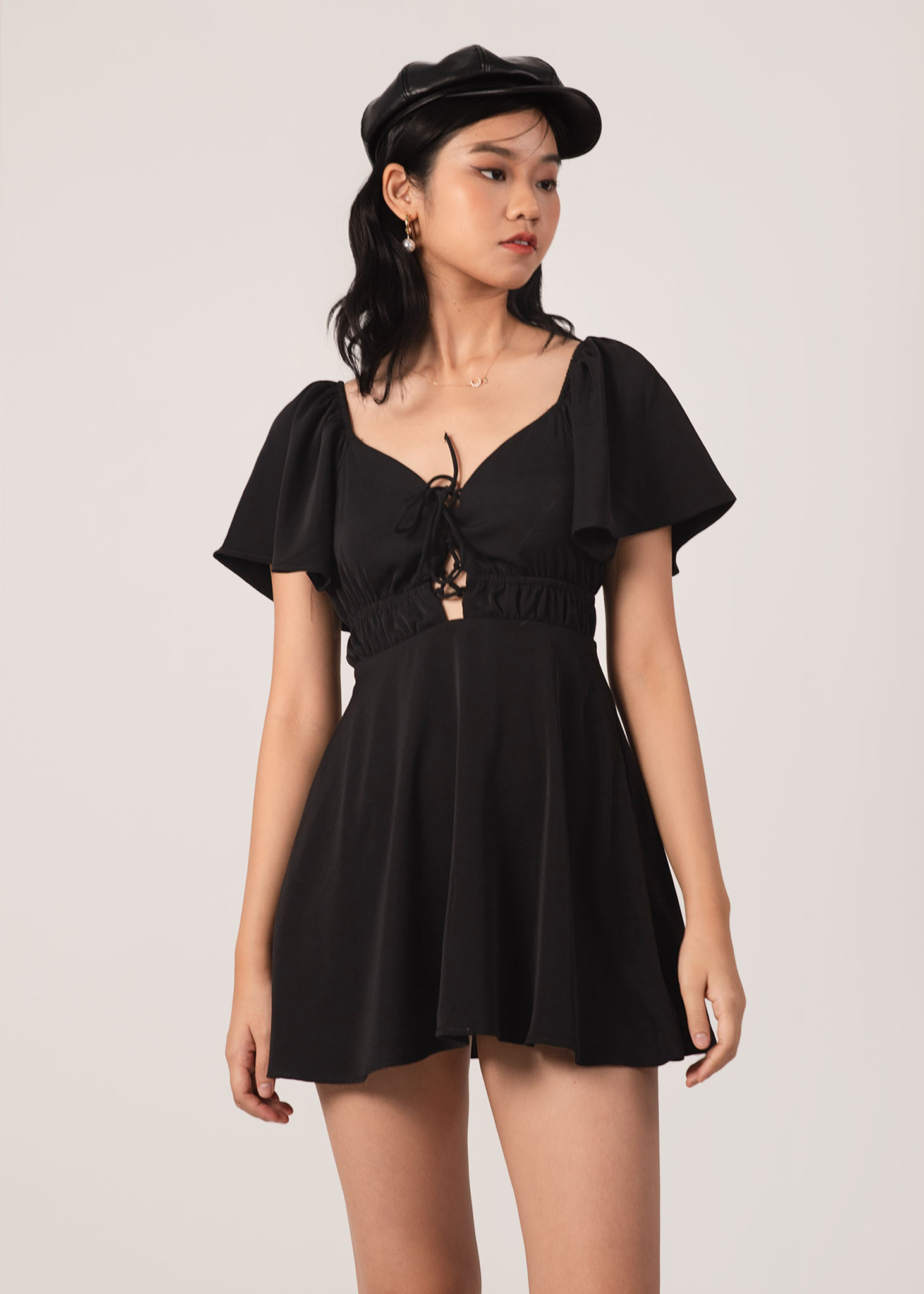 Black frill cut 2024 out tea dress