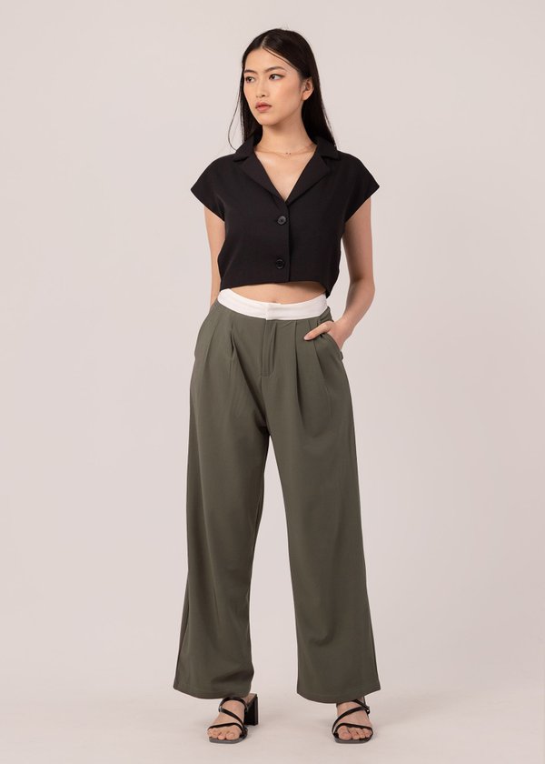 One Of A Kind Colorblock Pants in Sage x White