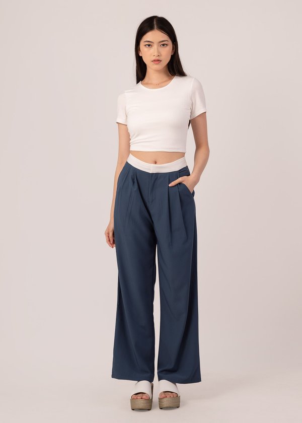 One Of A Kind Colorblock Pants in Mavericks Blue x White 
