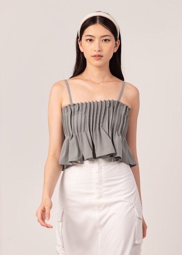 Love Poem Pleated Top In Ash Gray