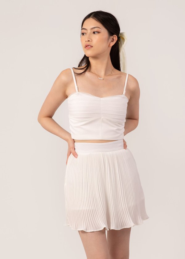 Whimsical Mesh Pleated Top in White