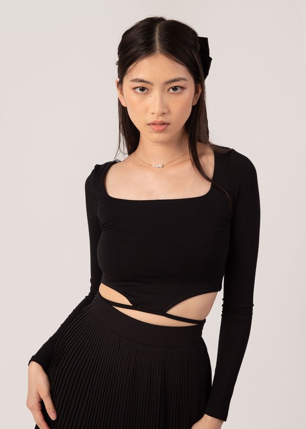 Not Your Basic Sleeve Criss Cross Top in Black
