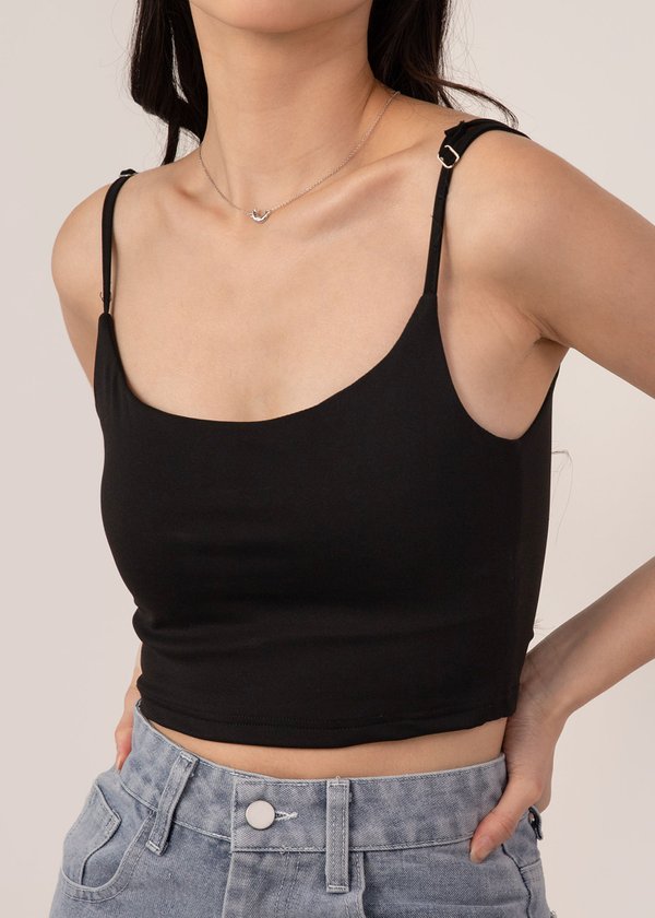 Lea Padded Spag Top in Black (ECO Edition)