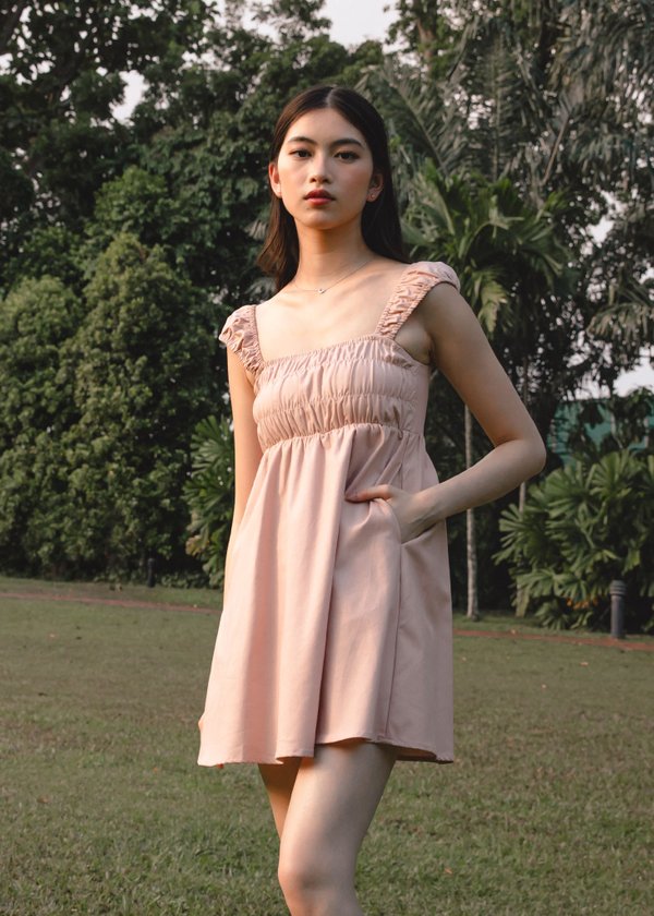 Princess Ruched Dress in Dusty Pink