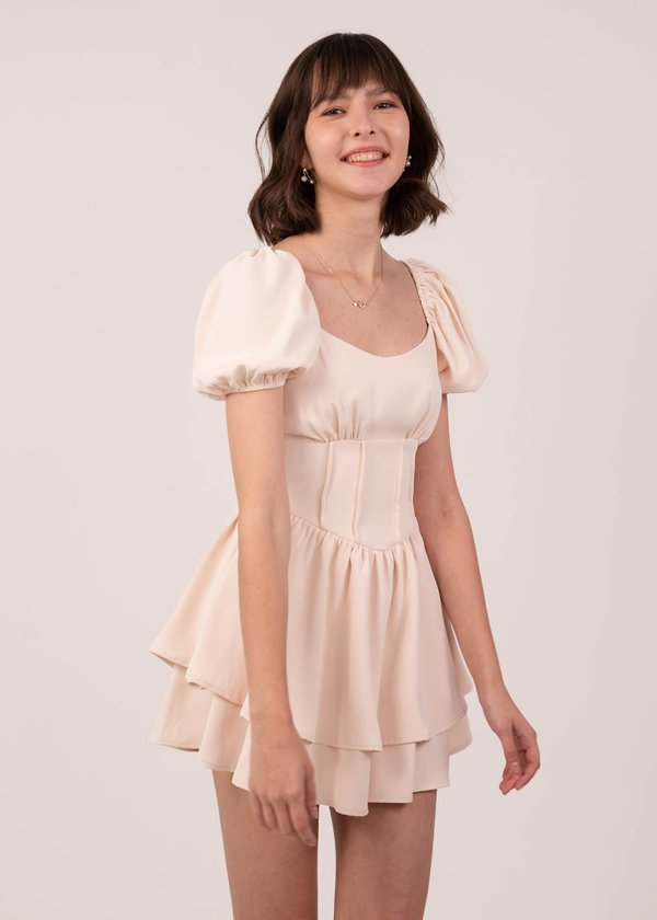 Love Story Puffy Sleeves Corset Playsuit in Soft Pink