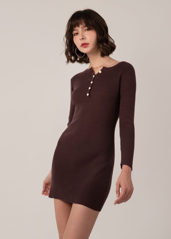Glamour Girl Knit Dress in Chocolate Brown