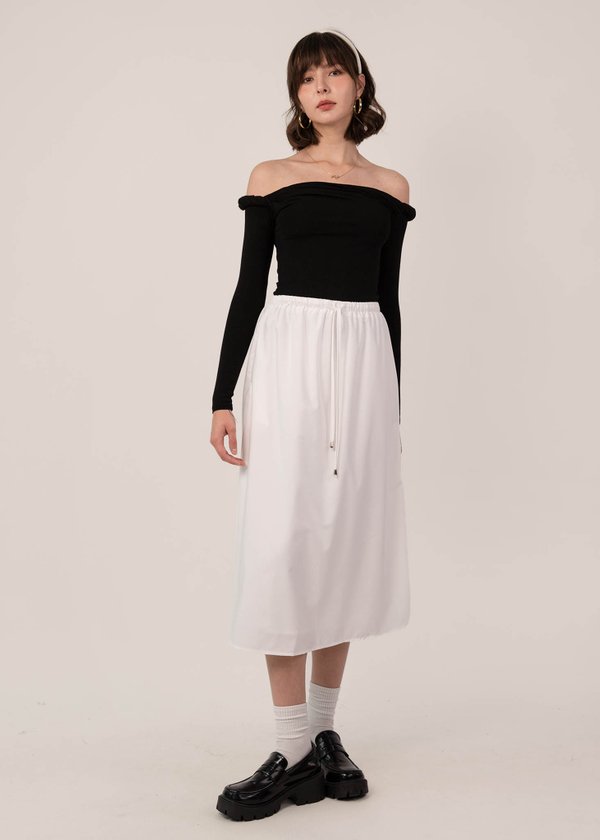Only A Girl Midi Drawstring Skirt in White 