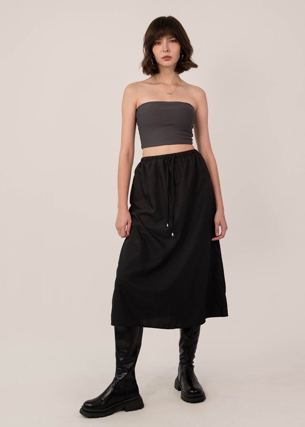 Only A Girl Midi Drawstring Skirt in Black