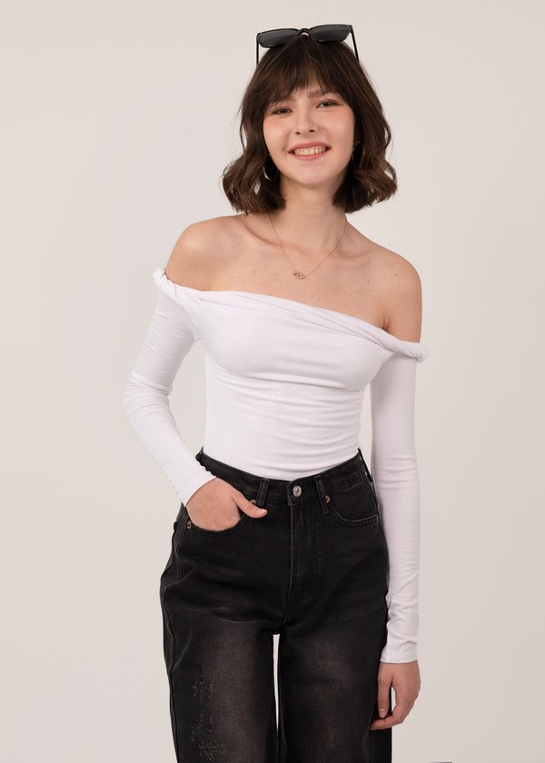 Keep It Basic Off Shoulder Ribbed Top in White