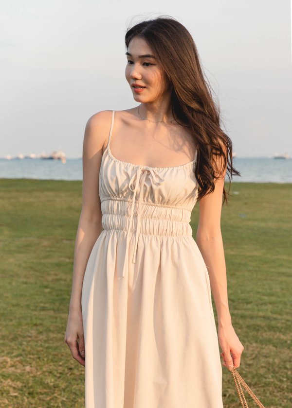 Ruched to Perfection Midi Dress in Cream