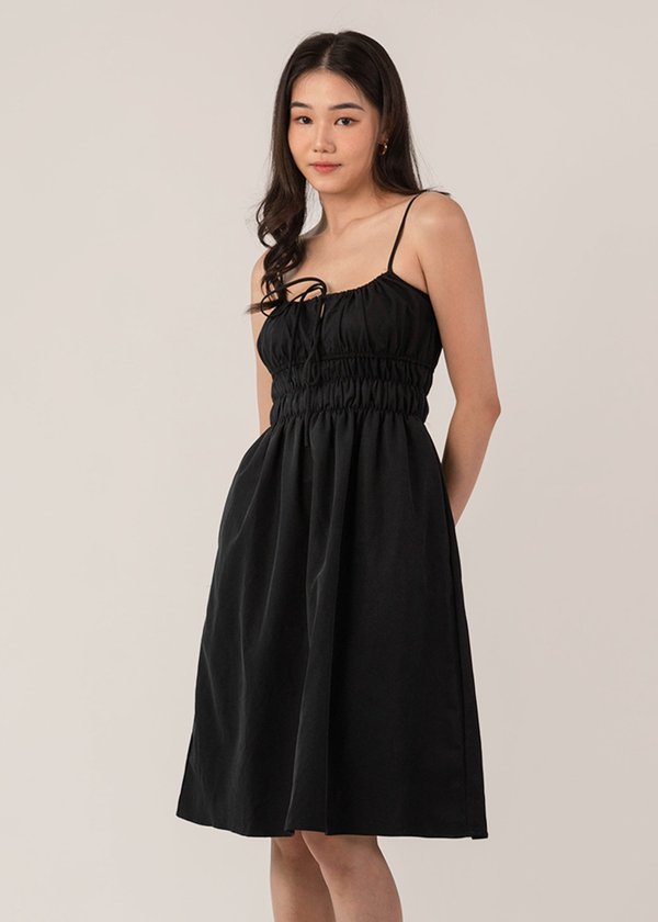Ruched to Perfection Midi Dress in Black