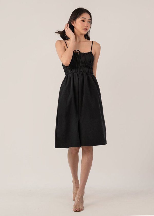 Ruched to Perfection Midi Dress in Black
