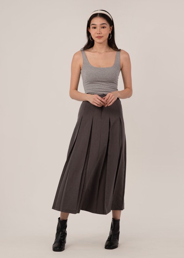 Go Girly Pleated Midi Skirt in Dark Grey