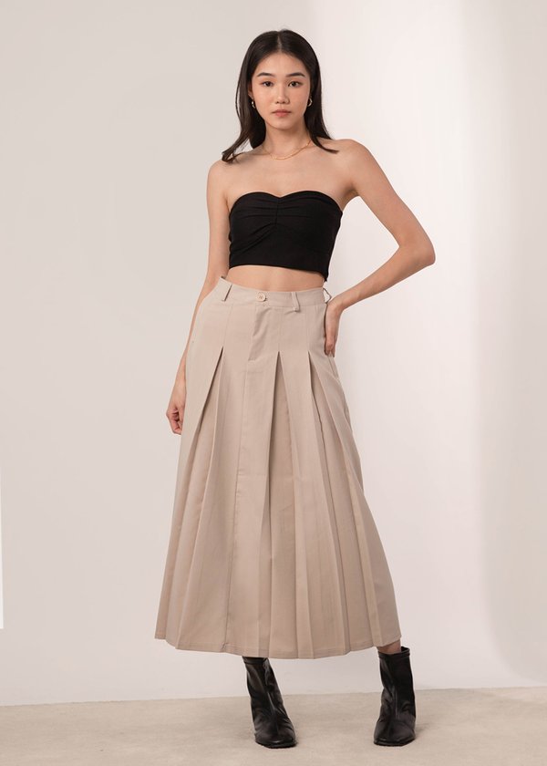 Go Girly Pleated Midi Skirt in Ercu