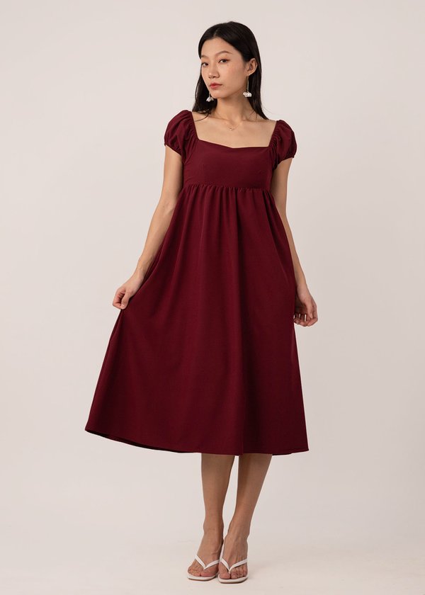 Ethereal Elegance Midi Dress in Wine Red
