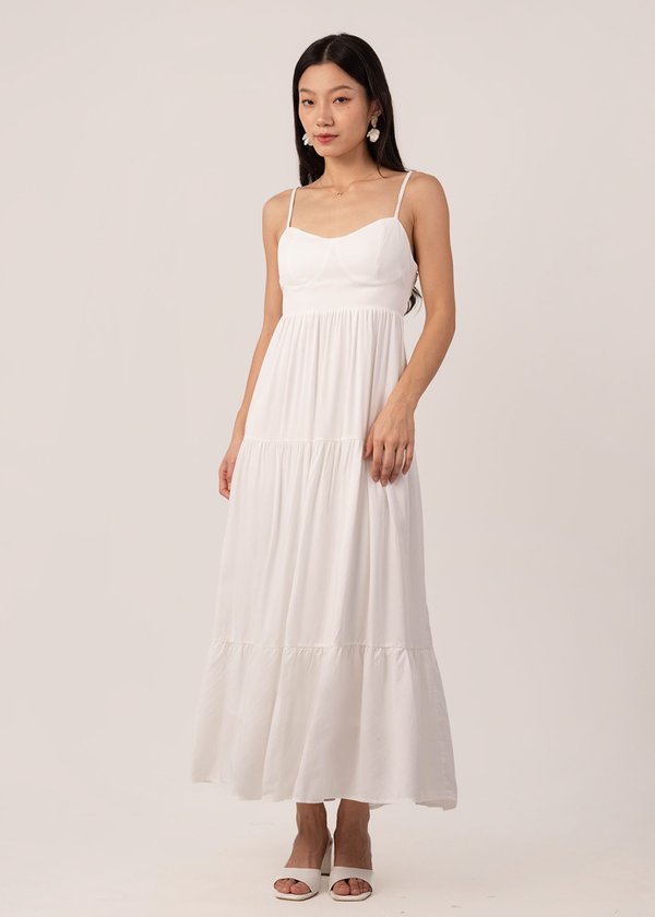 One Kiss Buckle Open Back Maxi Dress in White