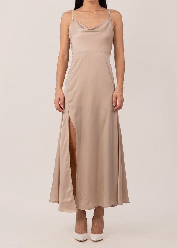 Rachell Cowl Neck Maxi Dress in Champagne