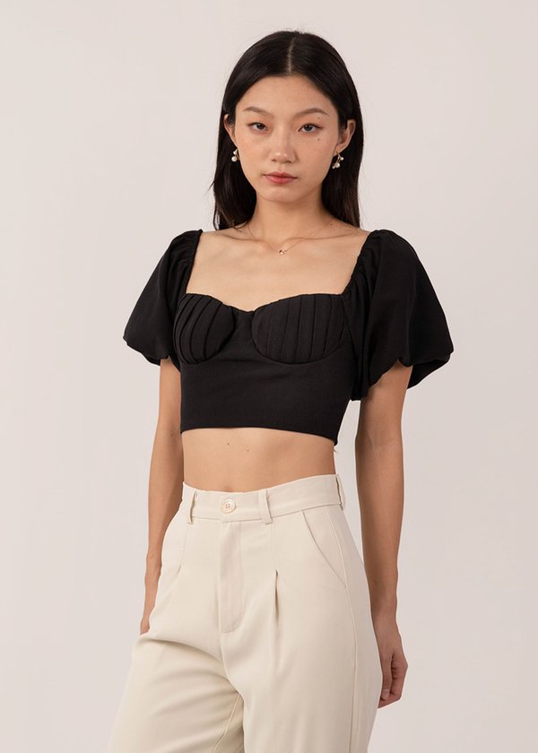 Spectrum Puffy Pleated Top in Black