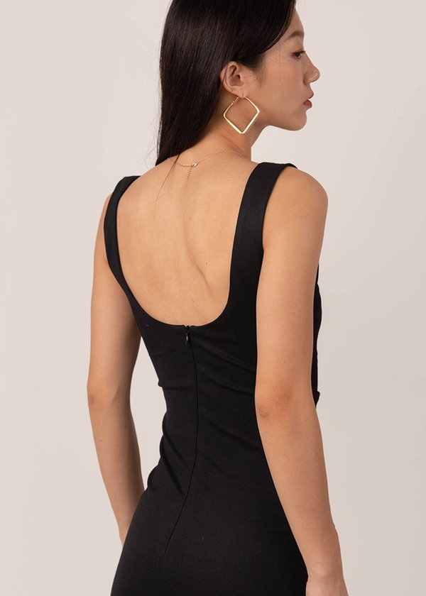 Majestic Low Back Ruched Dress in Black